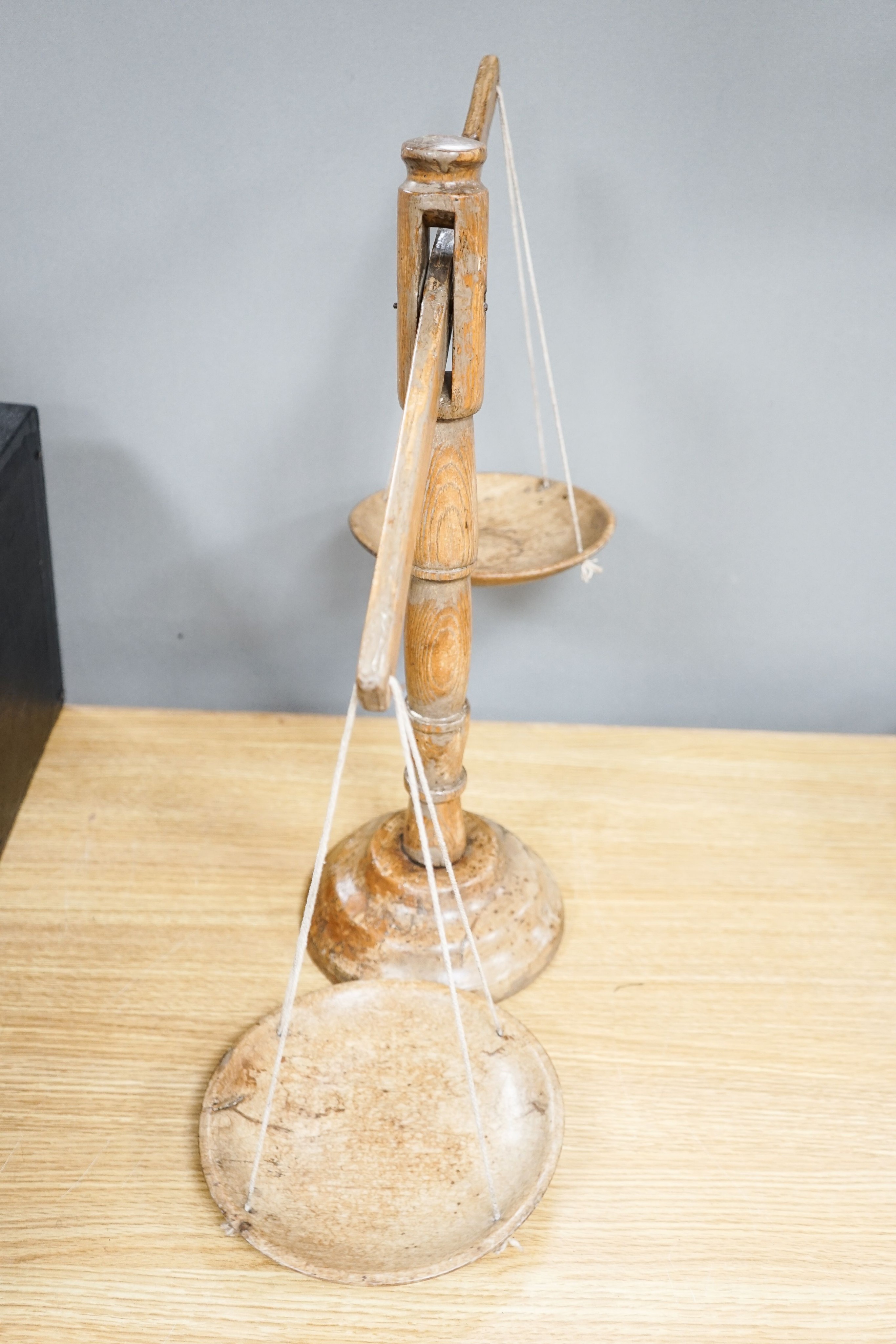 A Victorian ash and sycamore beam scale 53cm